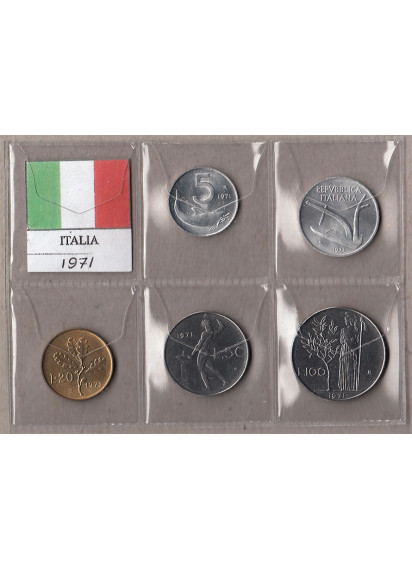 1971 - Serietta di 5 monete tutte dell'anno 1971 in condizioni quasi fdc